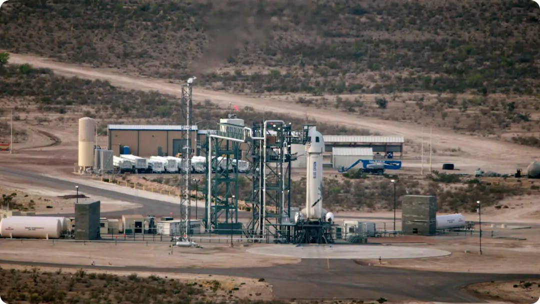 Blue Orign New Shepard on launch pad